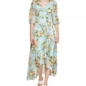 Calvin Klein Floral High Low Dress - Blue and Orange